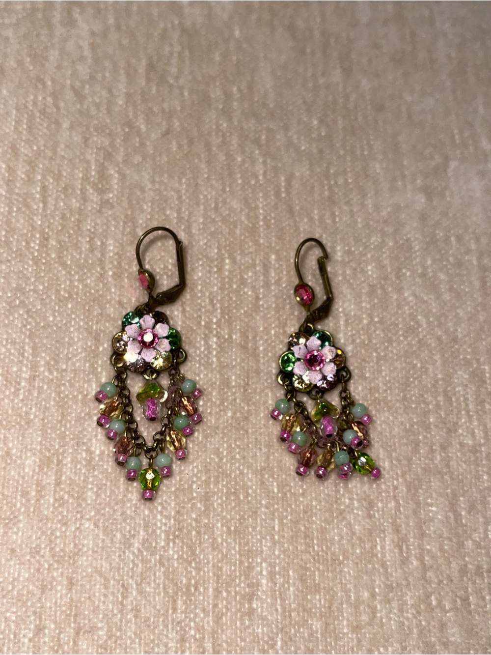 Dreamy Floral Dangle Earrings with Pink and Green Accents